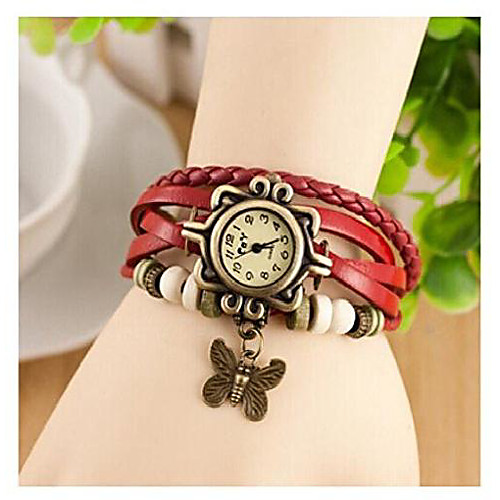 

Fashion Accessories Trial Order New Quartz Fashion Weave Wrap Around Leather Bracelet Lady Woman Butterfly Wrist Watch,Red