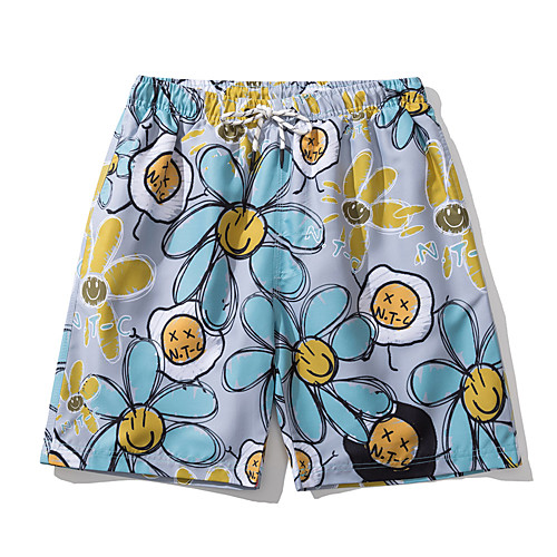 

Men's Swim Trunks Board Shorts Swimsuit Print Floral Gray Swimwear Bathing Suits Casual Cute / Sports