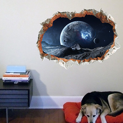 

3d broken wall starry sky effect children's room background wall decoration the moon starry sky sticker wall paste 7045cm