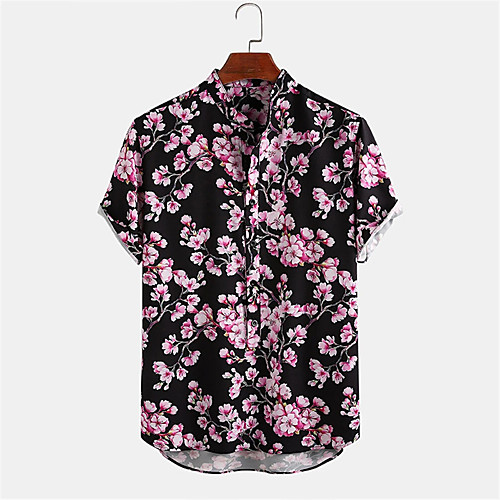 

Men's Shirt Other Prints Floral Button-Down Print Short Sleeve Daily Tops Casual Black