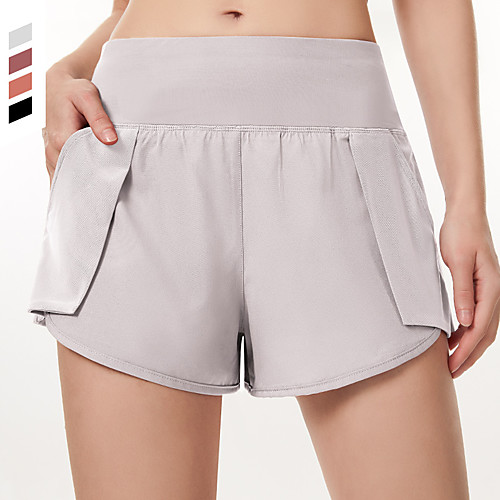 

INFLACHI Women's Running Shorts Athletic Bottoms Split Pocket Spandex Gym Workout Running Jogging Training Exercise Breathable Moisture Wicking Soft Sport Solid Colored Sillver Gray Black Burgundy