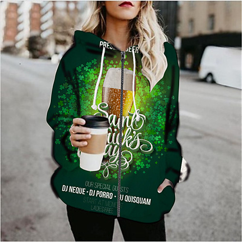 

Women's Plants Print Active Spring & Fall Hoodied Jacket Regular Daily Long Sleeve Air Layer Fabric Coat Tops Green
