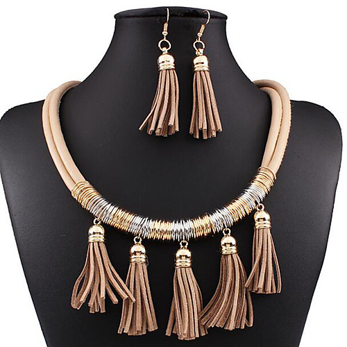 

Women's Jewelry Set Tassel Fringe Precious Fashion Leather Gold Plated Earrings Jewelry Black / Brown For Christmas Wedding Halloween Party Evening Gift 1 set