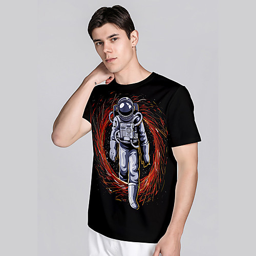 

Men's T shirt 3D Print 3D Graphic Prints Astronaut 3D Print Short Sleeve Daily Tops Casual Beach Black