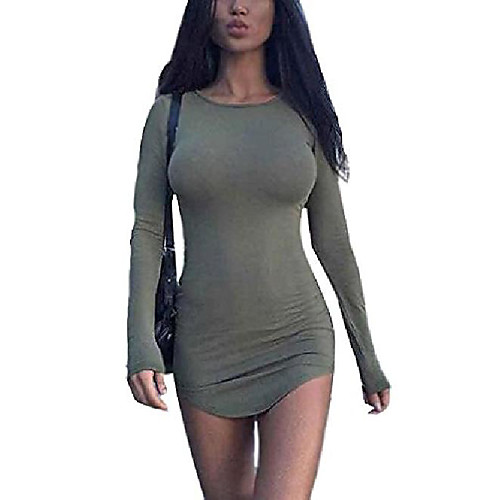 

Damen Bodycon Langarm Kleid Club Cocktailkleid Partei Abend Minikleid Khaki DE 42