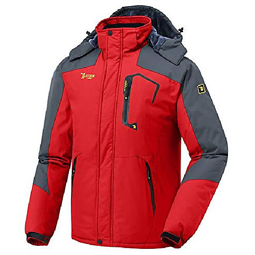 

Men Fleece Ski Jacket Snow Jackets Waterproof Rain Coats Detachable Hood Red Size S