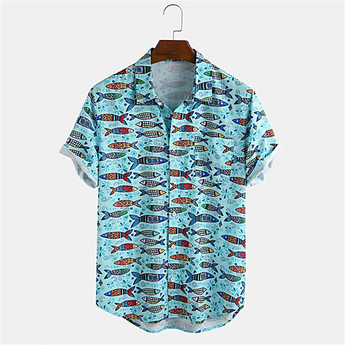 

Men's Shirt Other Prints Animal Button-Down Print Short Sleeve Daily Tops Casual Hawaiian Blue