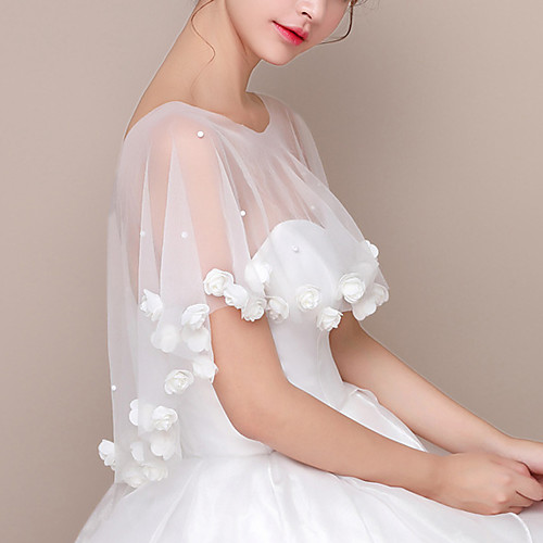 

Sleeveless Shawls / Bridal Chinlon Wedding / Party / Evening Shawl & Wrap / Women's Wrap With Floral / Pearls