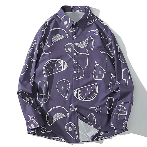 

Men's Shirt 3D Print Fruit Button-Down Print Long Sleeve Street Tops Casual Black Purple