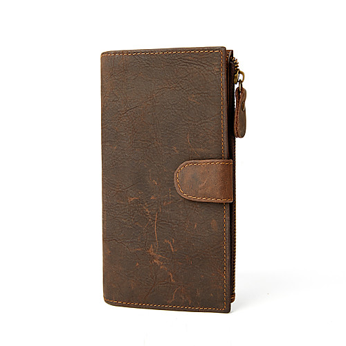 

Men's Bags Cowhide Wallet Zipper Daily Outdoor 2021 Dark Brown