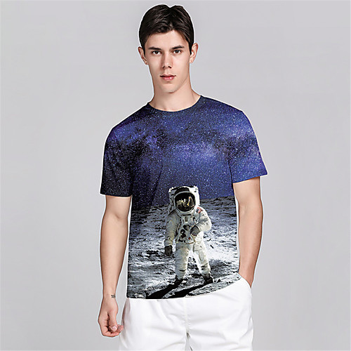 

Men's T shirt 3D Print Galaxy Graphic Prints Astronaut 3D Print Short Sleeve Daily Tops Casual Beach Blue