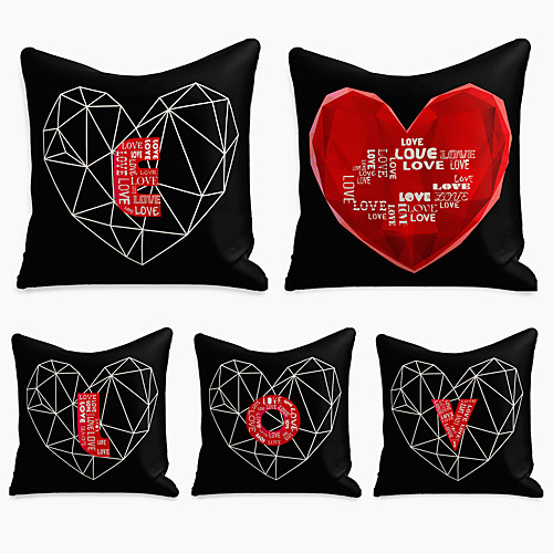 

5 pcs Linen Pillow Cover, Heart Simple Casual Square Polyester Traditional Classic