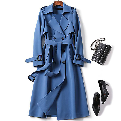 

Women's Solid Colored Patchwork Basic Fall & Winter Trench Coat Long Going out Long Sleeve Cotton Blend Coat Tops Black