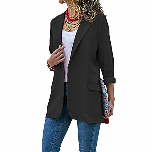 

Fashion Women Solid Open Front Blazer Jacket Cardigan Pocket Work Office Lady Coat Outwear (Black, L)