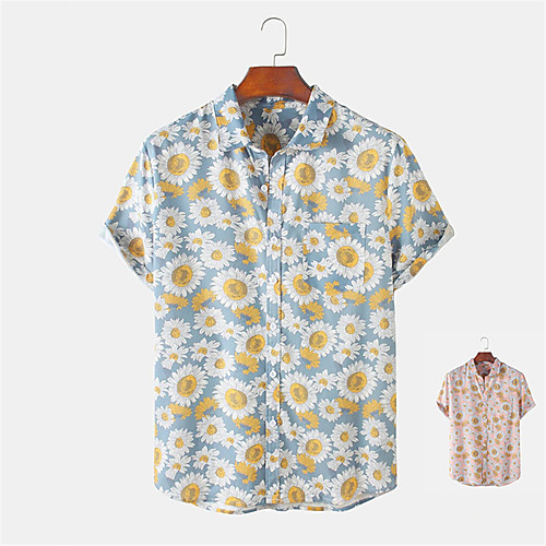 

Men's Shirt Other Prints Floral Button-Down Print Short Sleeve Daily Tops Casual Hawaiian Blue Blushing Pink