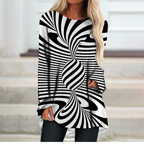 

Women's T Shirt Dress Tee Dress Short Mini Dress Black Long Sleeve Color Block Paisley Geometric Print Fall Spring Round Neck 3D Print Casual 3D Print S M L XL XXL 3XL