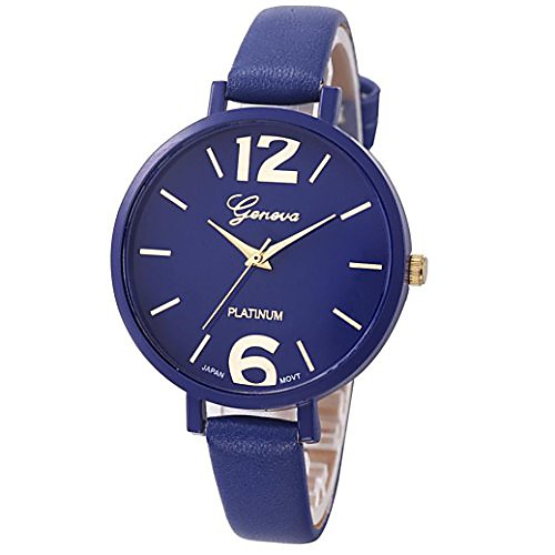 

casual geneva women faux leather analog quartz wrist watch (deep blue)