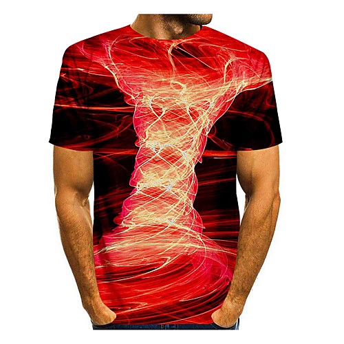 

Men's T shirt 3D Print 3D Geometry 3D Print Short Sleeve Daily Tops Casual Red
