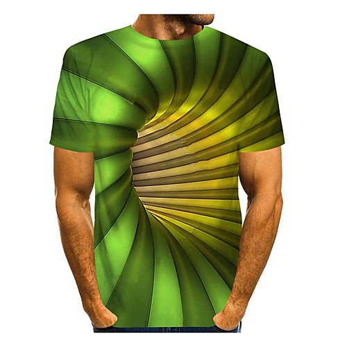 

Men's T shirt 3D Print 3D Geometry 3D Print Short Sleeve Daily Tops Casual Green