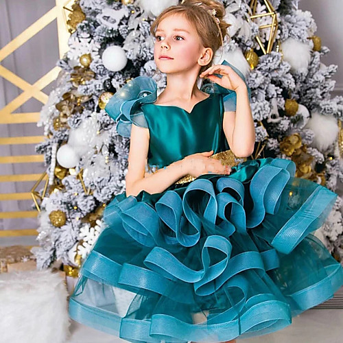 

Princess / Ball Gown Floor Length Wedding / Party Flower Girl Dresses - Satin / Tulle Sleeveless Jewel Neck with Solid / Tiered