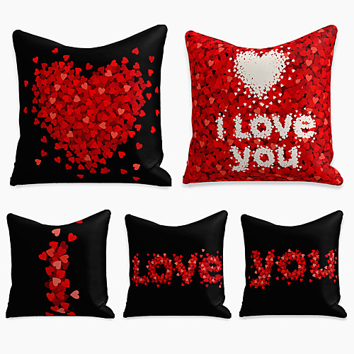 

5 pcs Linen Pillow Cover, Heart Simple Casual Square Polyester Traditional Classic