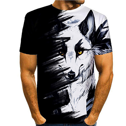 

Men's T shirt 3D Print Graphic 3D Animal Print Short Sleeve Casual Tops Simple Classic Black / White