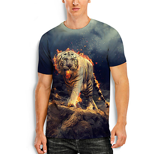 

Men's T shirt 3D Print 3D Tiger Animal 3D Print Short Sleeve Daily Tops Casual Gray
