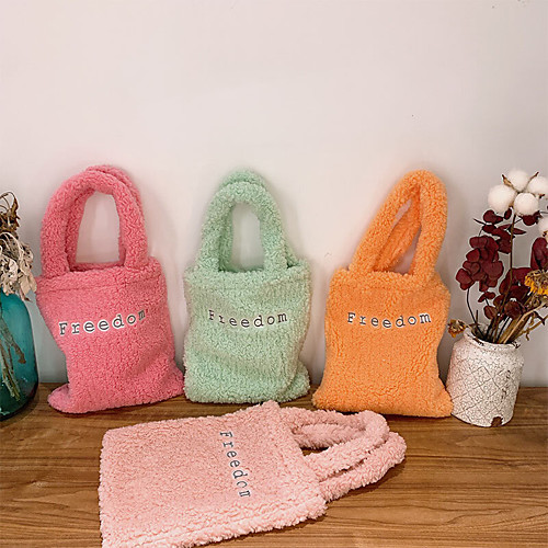 

women lamb wool letter pattern solid color soft small handbag