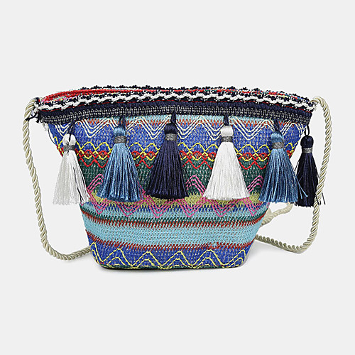 

women travel tassel summer beach weave straw crossbody bucke