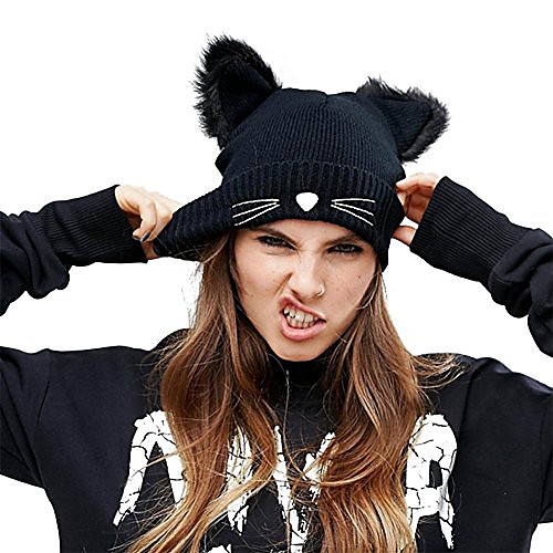 

Winter Woolen Knitted Beanie Hat for Women Girls Devil Horns Cat Ear