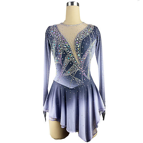 

21Grams Figure Skating Dress Women's Girls' Ice Skating Dress Grey Spandex High Elasticity Training Competition Skating Wear Crystal / Rhinestone Long Sleeve Ice Skating Figure Skating / Kids