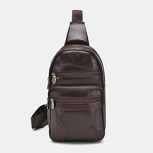 

men genuine leather fashion retro casual leather shoulder bag chest bag