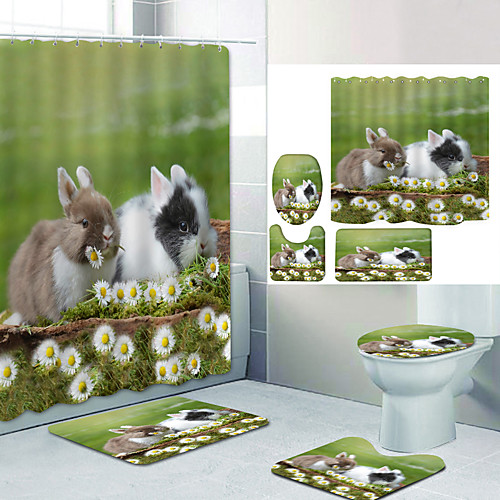

Bathroom Shower Curtain & Mat Set Modern Polyester New Design
