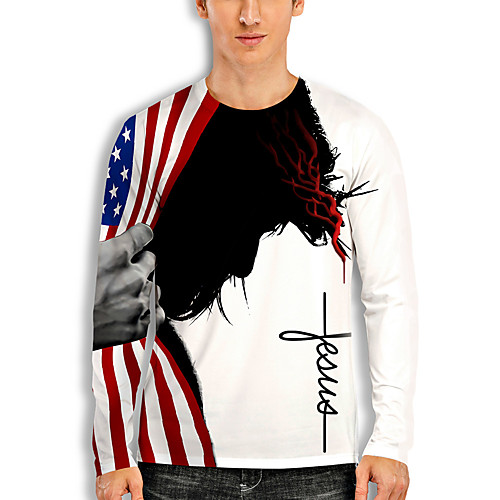 

Men's T shirt 3D Print Graphic Print Long Sleeve Daily Tops Basic Casual White