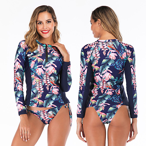 

Women's Rashguard Swimsuit Elastane Swimwear Breathable Quick Dry Long Sleeve 2 Piece - Swimming Surfing Water Sports Painting Autumn / Fall Spring Summer