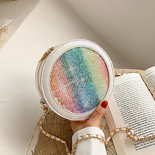 

multicolor sequin fashion vertical contrast color round small shoulder bag cross body bag for female