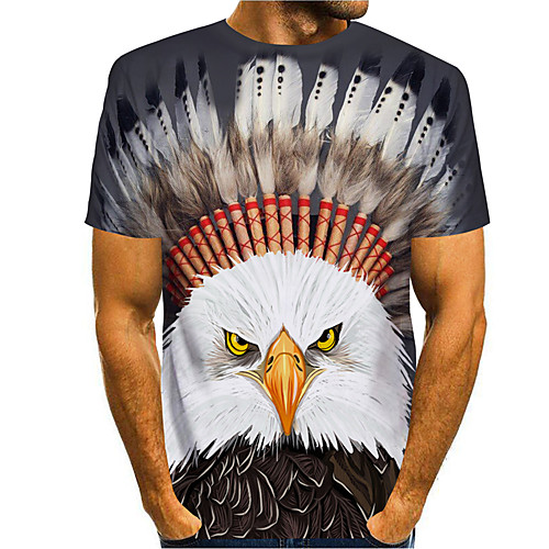 

Men's T shirt 3D Print Graphic Eagle Animal Print Short Sleeve Daily Tops Basic Casual Gray