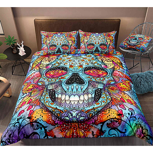 

Skull Print 3-Piece Duvet Cover Set Hotel Bedding Sets Comforter Cover with Soft Lightweight Microfiber, Include 1 Duvet Cover, 2 Pillowcases for Double/Queen/King(1 Pillowcase for Twin/Single)