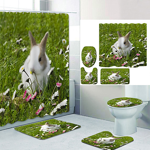 

Bathroom Shower Curtain & Mat Set Modern Polyester New Design