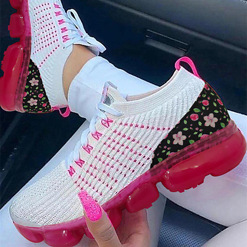 

Women's Trainers Athletic Shoes Wedge Heel Round Toe Classic Daily Mesh Color Block White Red