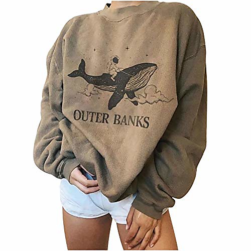 

women's whale print pattern retro long sleeved casual top blouse pullover tunic sweater sweatshirt blouse loose