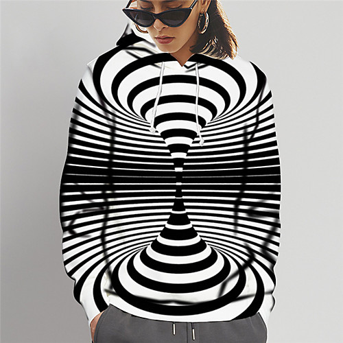 

Women's Pullover Hoodie Sweatshirt Striped 3D Print Daily Sports 3D Print Active Casual Hoodies Sweatshirts Black