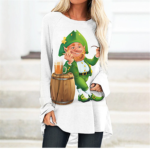 

Women's T Shirt Dress Tee Dress Short Mini Dress Green Long Sleeve Color Block Print Fall Spring Round Neck Casual 2021 S M L XL XXL 3XL