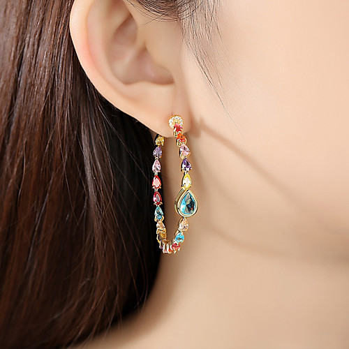 

Women's Clear Cubic Zirconia Hoop Earrings Geometrical Happy Stylish Simple Earrings Jewelry Gold / Silver For Daily Prom