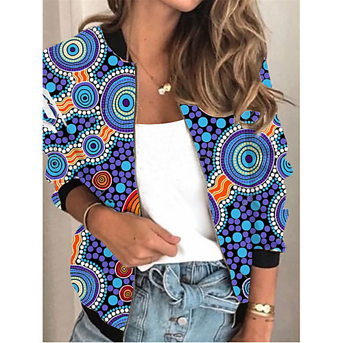 

Women's Print Patchwork Active Spring & Fall Jacket Regular Daily Long Sleeve Air Layer Fabric Coat Tops Blue