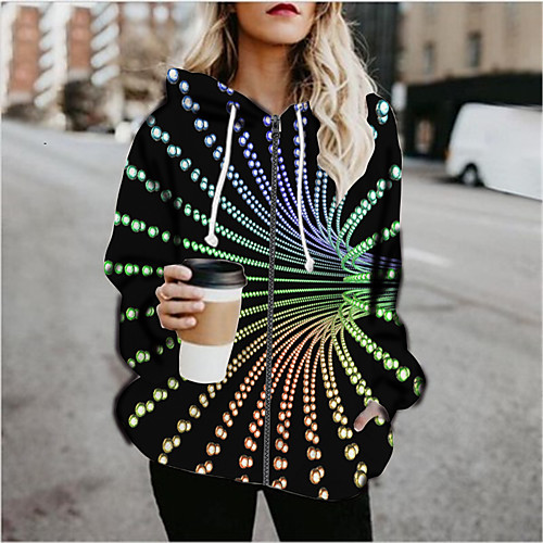 

Women's 3D Print Print Fall & Winter Hoodied Jacket Regular Daily Long Sleeve Cotton Blend Coat Tops Black