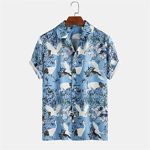 

Men's Shirt Other Prints Floral Animal Button-Down Print Short Sleeve Daily Tops Ethnic Style Casual Blue