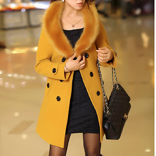 

Women's Solid Colored Fall & Winter Trench Coat Long Going out Long Sleeve Cotton Blend Coat Tops White