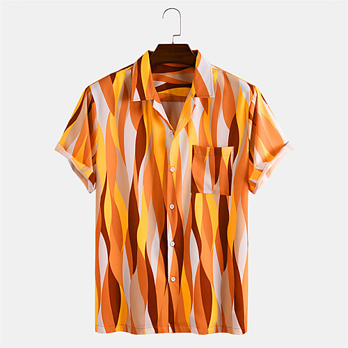 

Men's Shirt Other Prints Graphic Button-Down Print Short Sleeve Daily Tops Casual Hawaiian Orange
