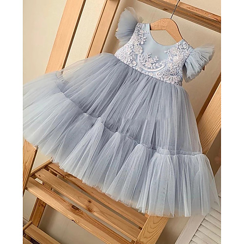 

Princess / A-Line Knee Length Wedding / Party Flower Girl Dresses - Tulle Sleeveless Jewel Neck with Bow(s) / Appliques